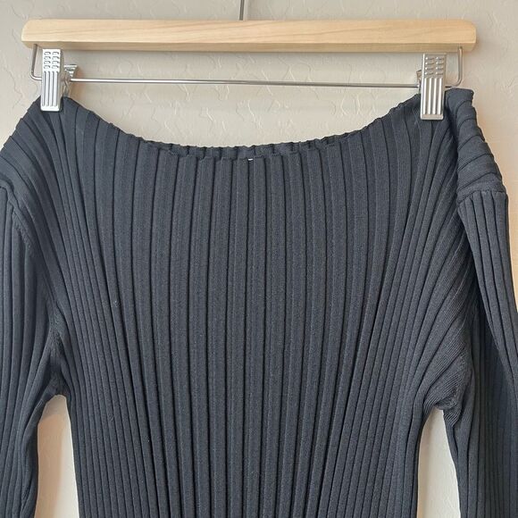 Toteme Dress Ribbed Knit Black Long Sleeve Orville Midi Dress‎ Size Medium - Picture 5 of 13